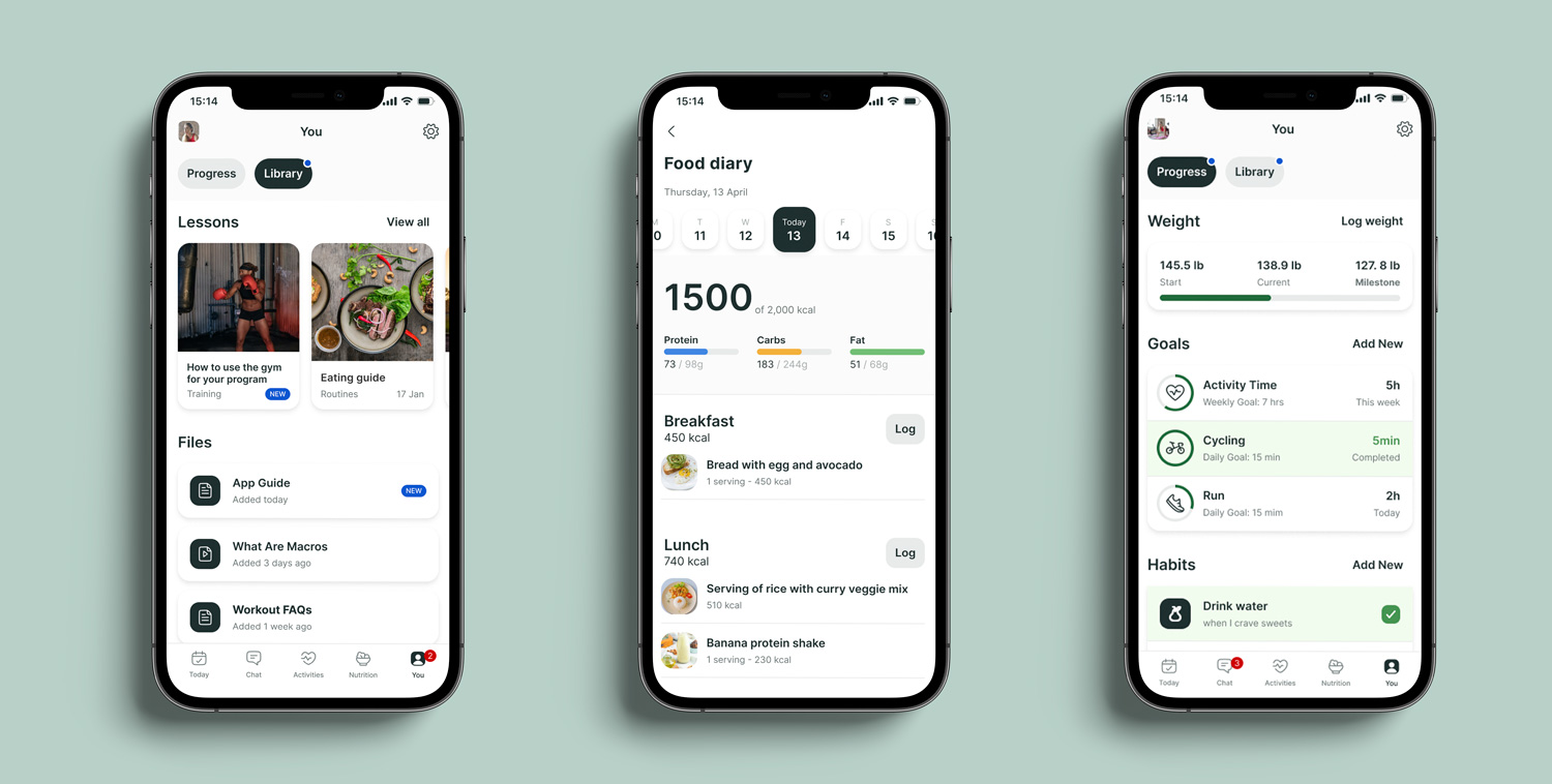 A mockup of the coaching app showcasing the different features.
